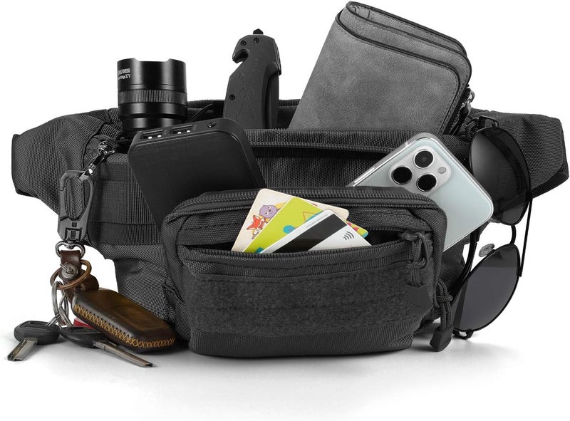 SOWHUP Tactical Fanny Pack,Military Waist Bag Pack with U.S Patch Utility Hip Belt Bumbag for Outdoor Fishing Hiking (Black c(4 Zipper Pockets)) - Image 3